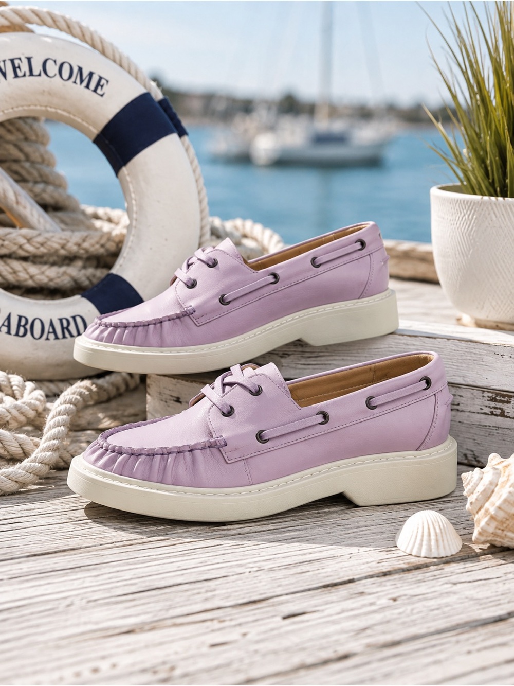Cecelia New York Reedy Lilac Leather Boat Shoes 9.5M NIB